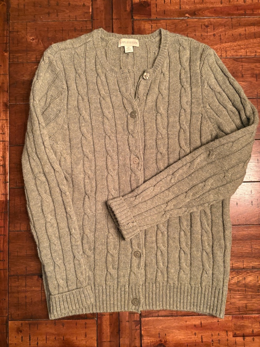 Appleseed's Cable-Knit  Cardigan Sage Green - 100% Wool - Granola, Sustainable